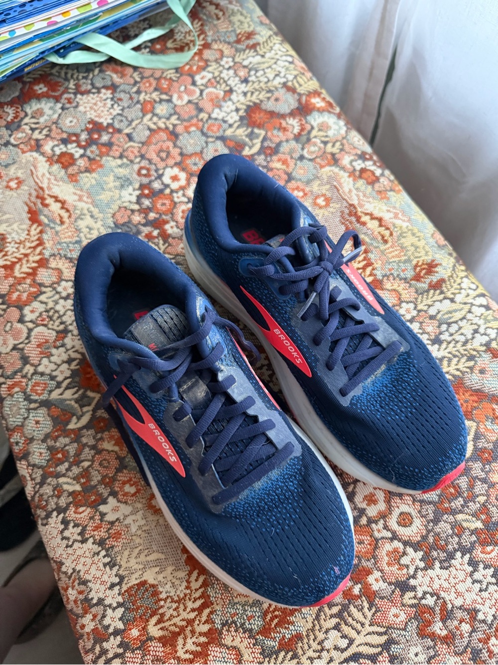 Brooks Navy Running Shoes with Coral Accents